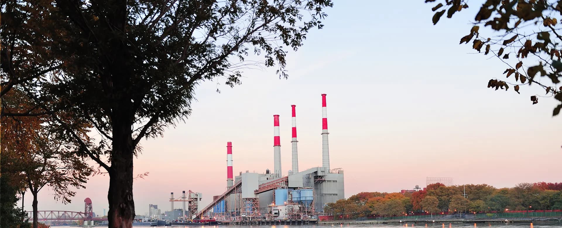 Industrial facility with smokestacks